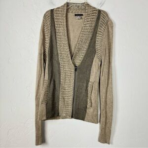 Venus Cardigan Sweater Zip Front Collared Beige Tan Heather Brown Marled Knit‎
